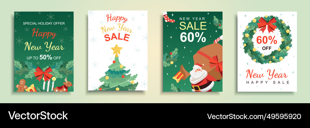 Happy new year sales cover brochure set in flat Happy new year sales cover brochure set in flat vector image