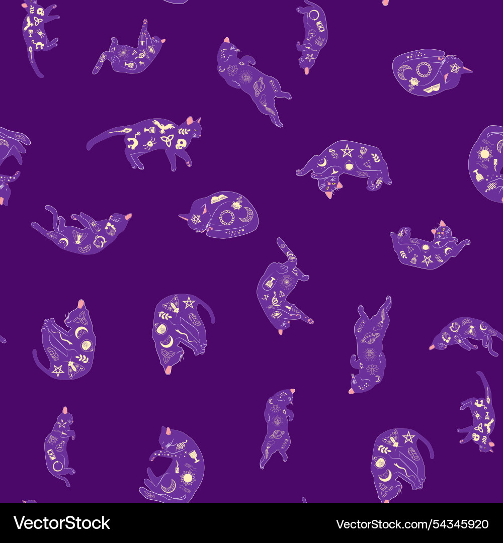 Mystical seamless pattern of cats in boho style Mystical seamless pattern of cats in boho style vector image