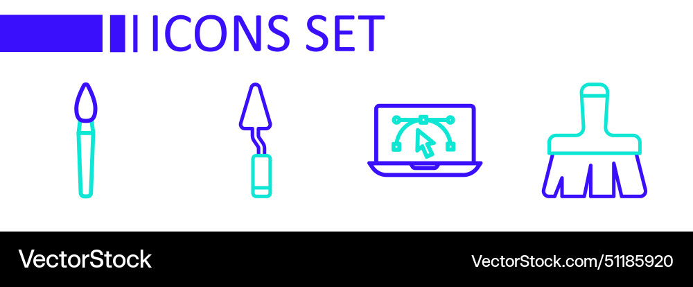 Set line paint brush computer with design program Set line paint brush computer with design program vector image