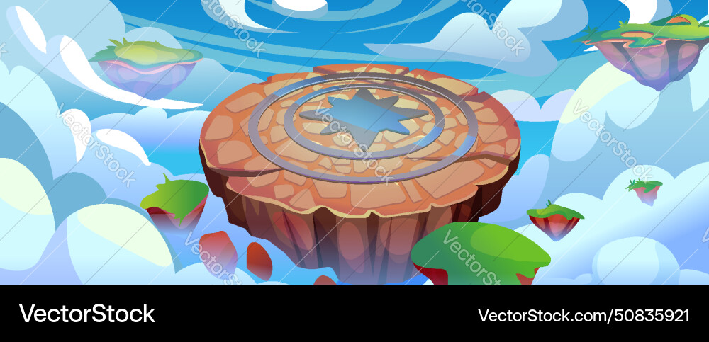 Cartoon ui floating game arena in sky with clouds Vector Image