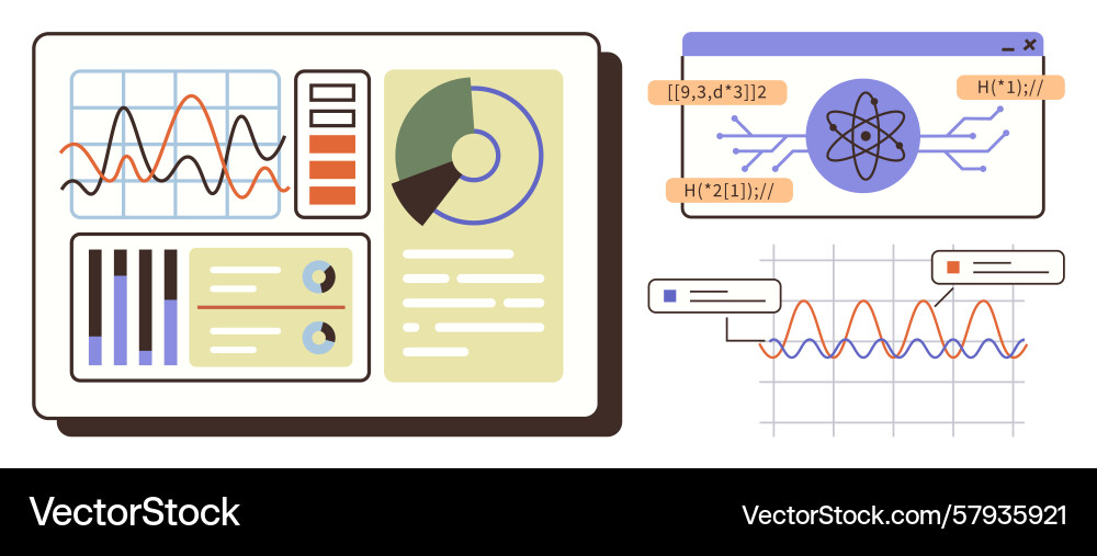 Data dashboard with graphs circular chart Data dashboard with graphs circular chart Vector Image