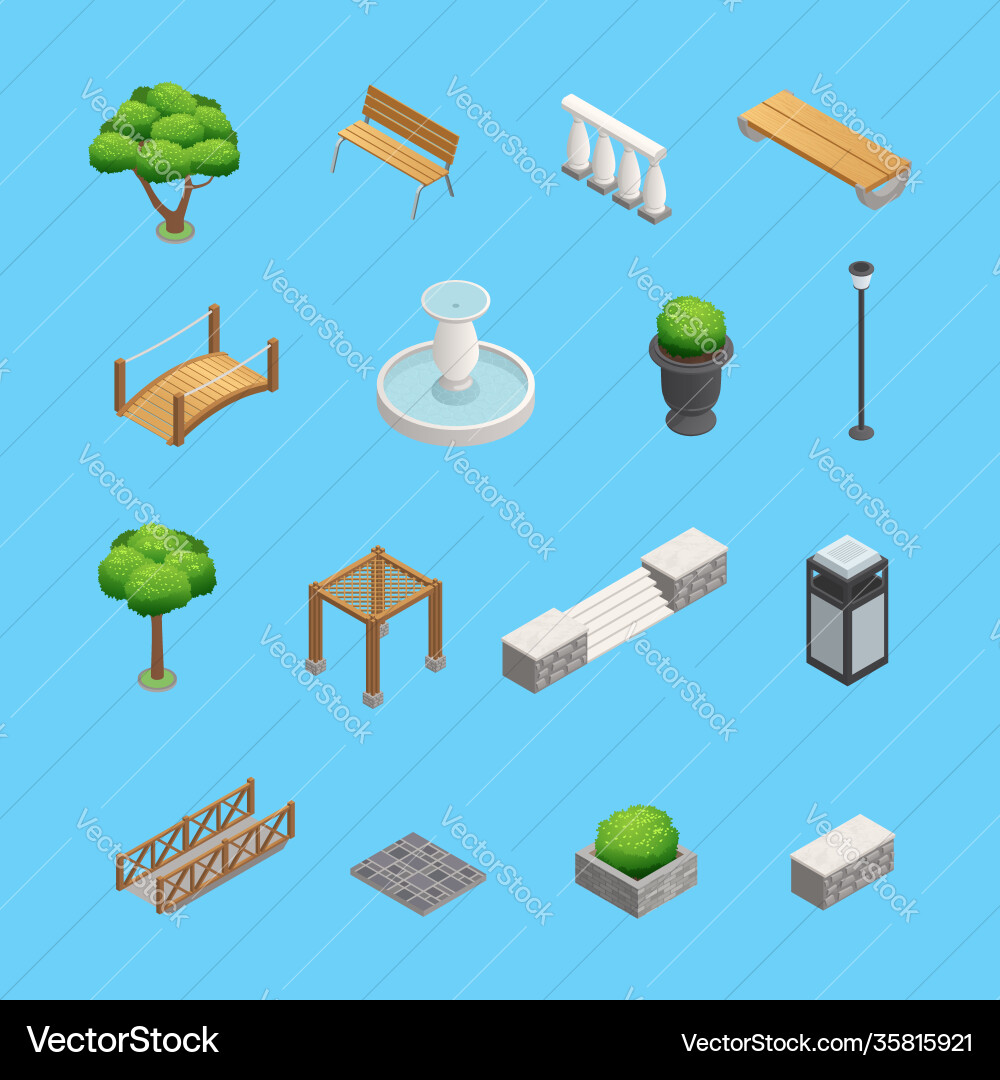 Landscaping isometric elements Royalty Free Vector Image