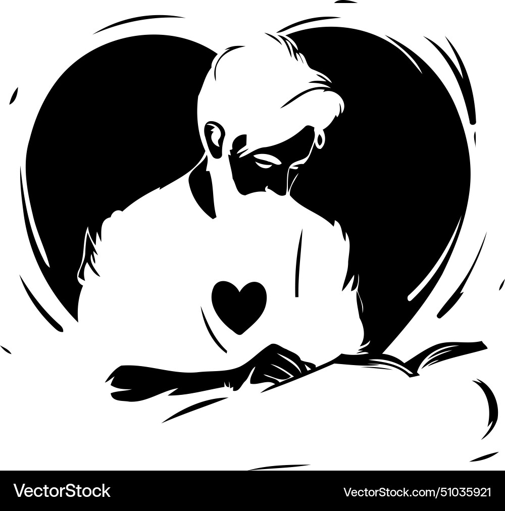 Man reading a book in the shape of heart vector image