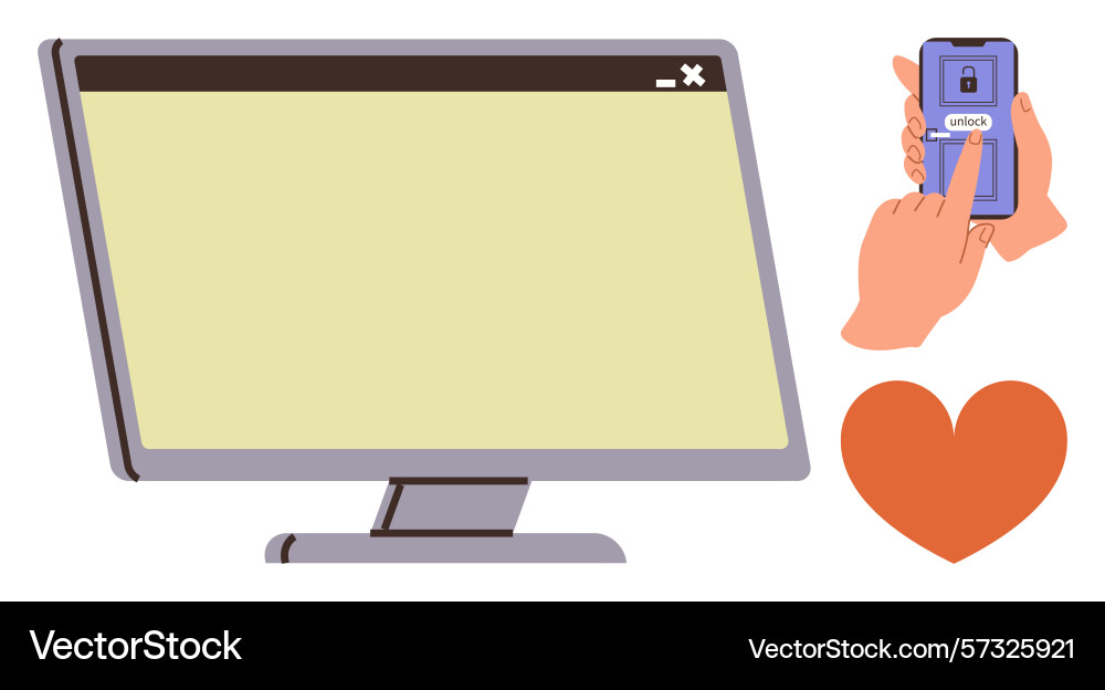 Mobile device unlocking and large desktop monitor Mobile device unlocking and large desktop monitor vector image