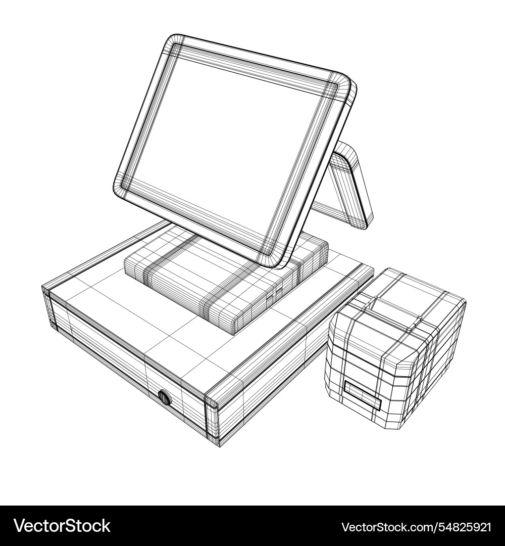 Wireframe of cash register with bar code reader Wireframe of cash register with bar code reader vector image