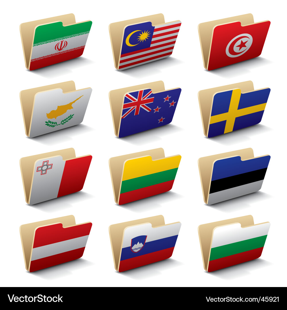 World Flag Folder Icons Vector Image