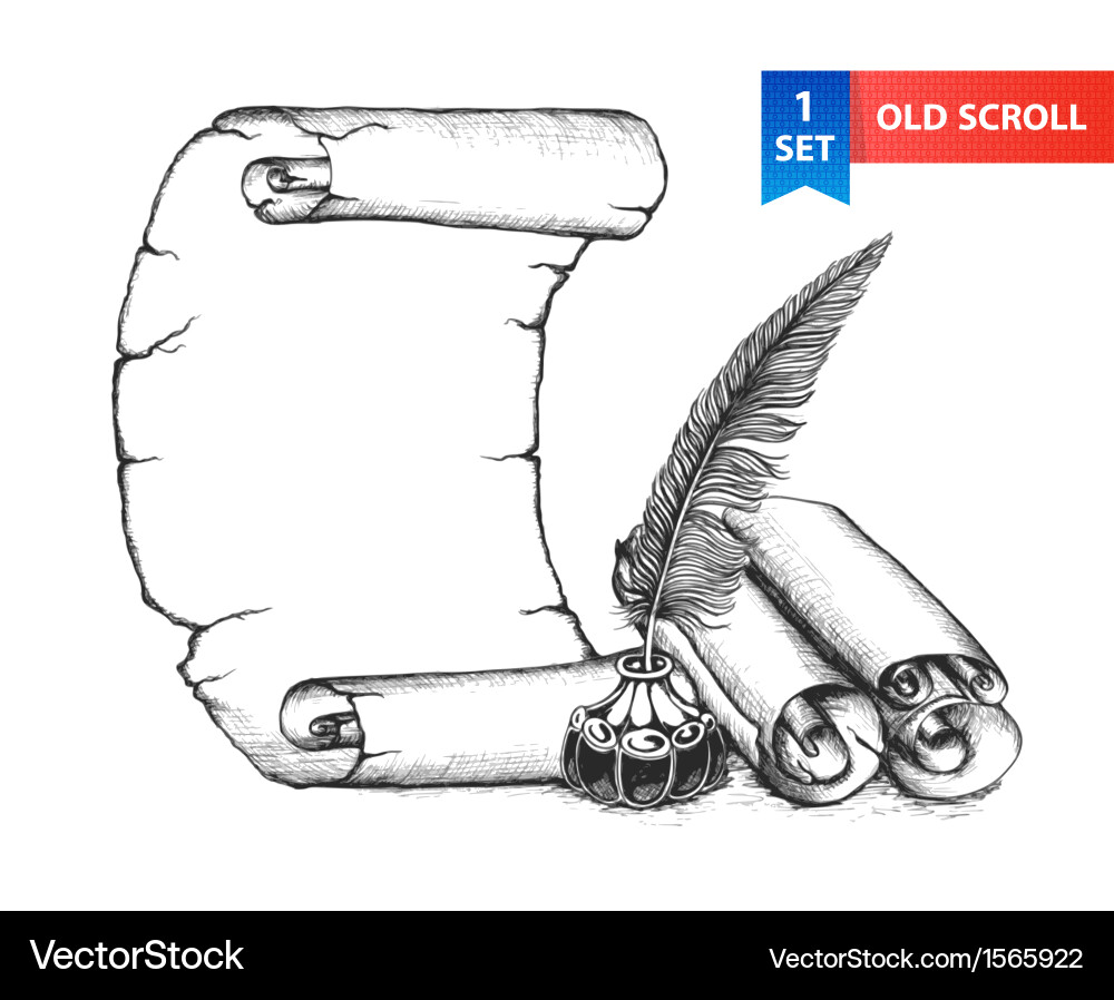 Ancient Scroll with Feather and Ink Vector Image