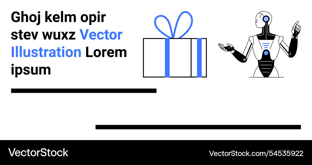 Futuristic robot with gift box and text elements vector image