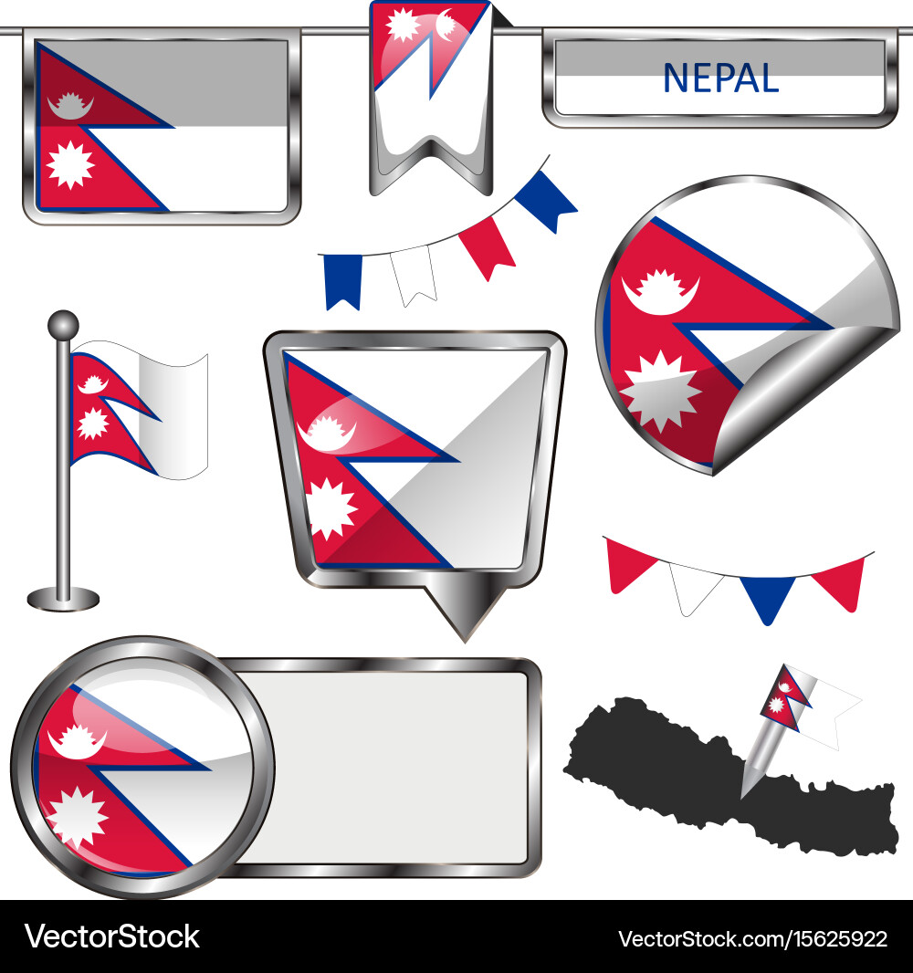 Glossy icons with flag of nepal Vector Image