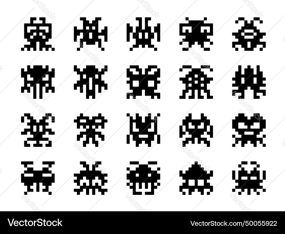 Pixel monsters retro arcade game characters set Pixel monsters retro arcade game characters set vector image