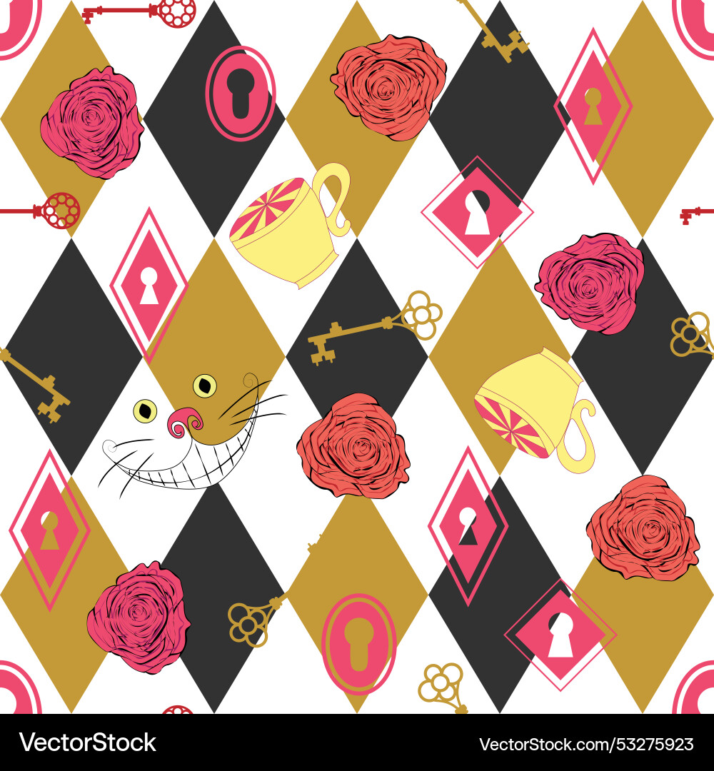 Alice in wonderland seamless pattern Alice in wonderland seamless pattern vector image