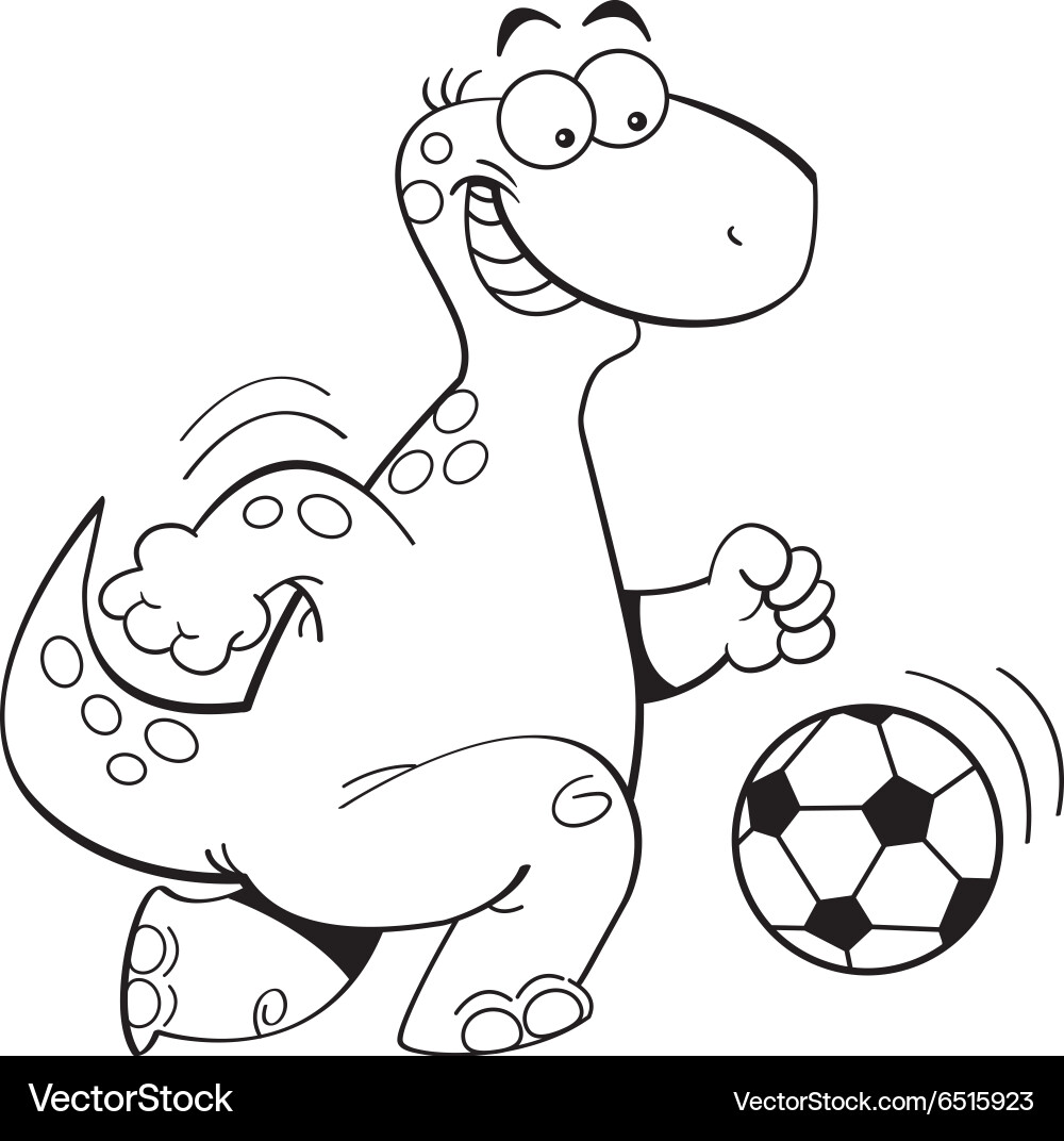 Cartoon Dinosaur Playing Soccer Vector Image