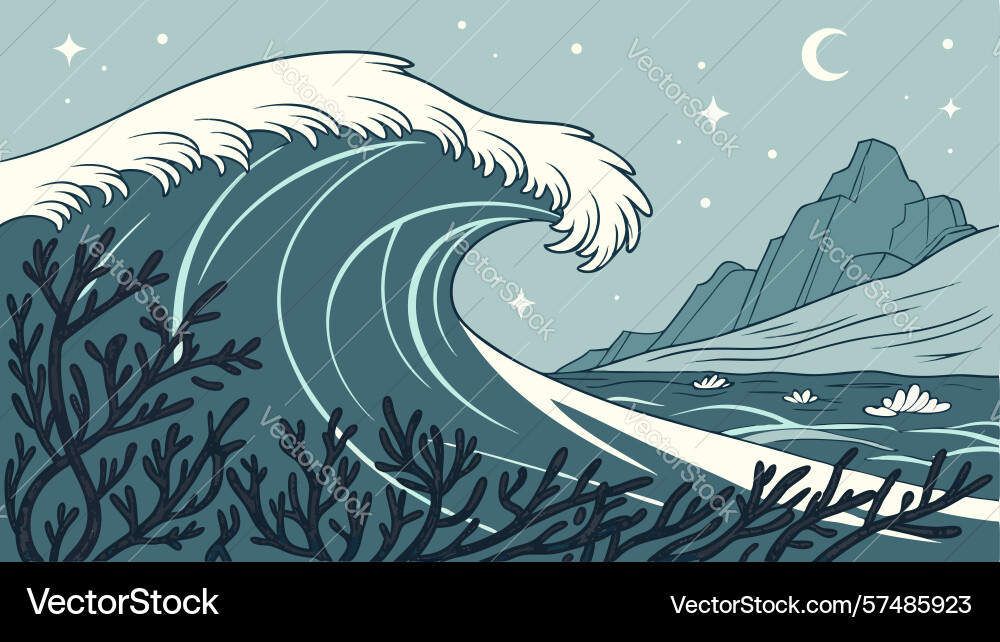 Crashing ocean wave by coastal trees dynamic Vector Image