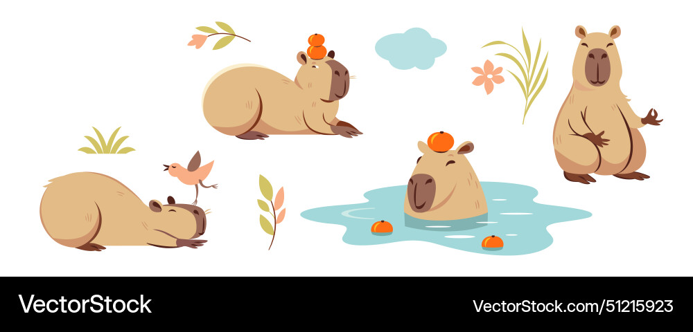 Cute capybara characters set Cute capybara characters set vector image