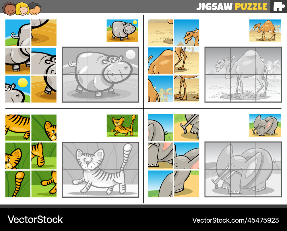 Puzzle-Spiel mit Cartoon wild Tiere gesetzt Puzzle-Spiel mit Cartoon wild Tiere gesetzt vektorbild