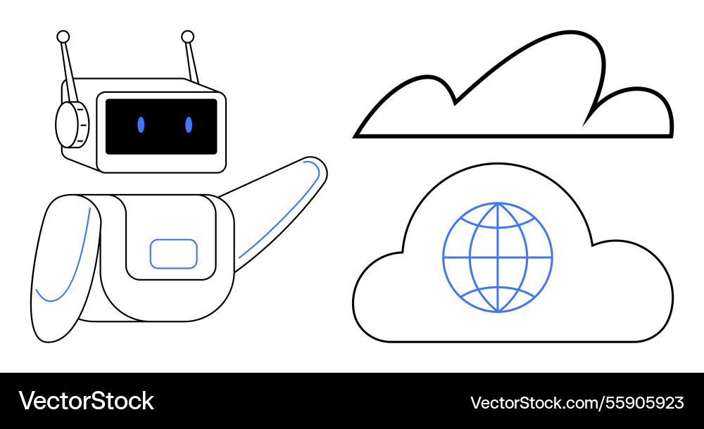 Robot interacting with cloud technology Robot interacting with cloud technology Vector Image