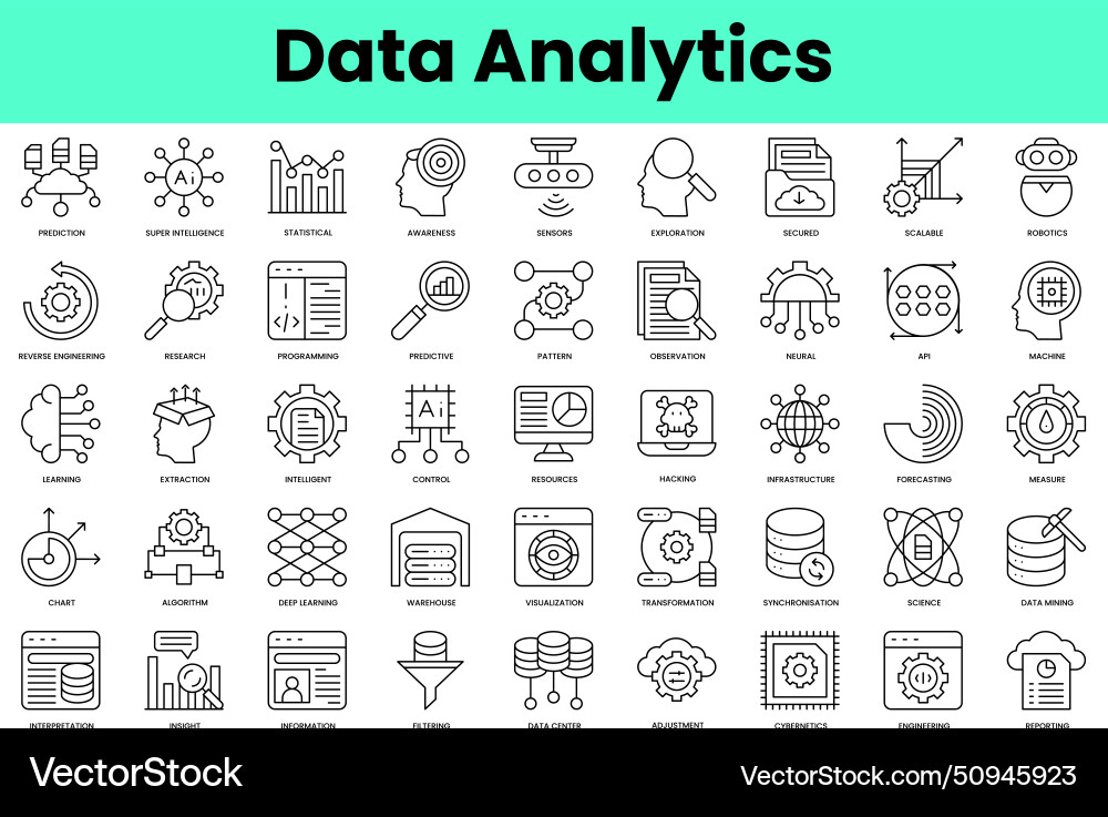 Set of data analytics icons linear style icon Set of data analytics icons linear style icon vector image