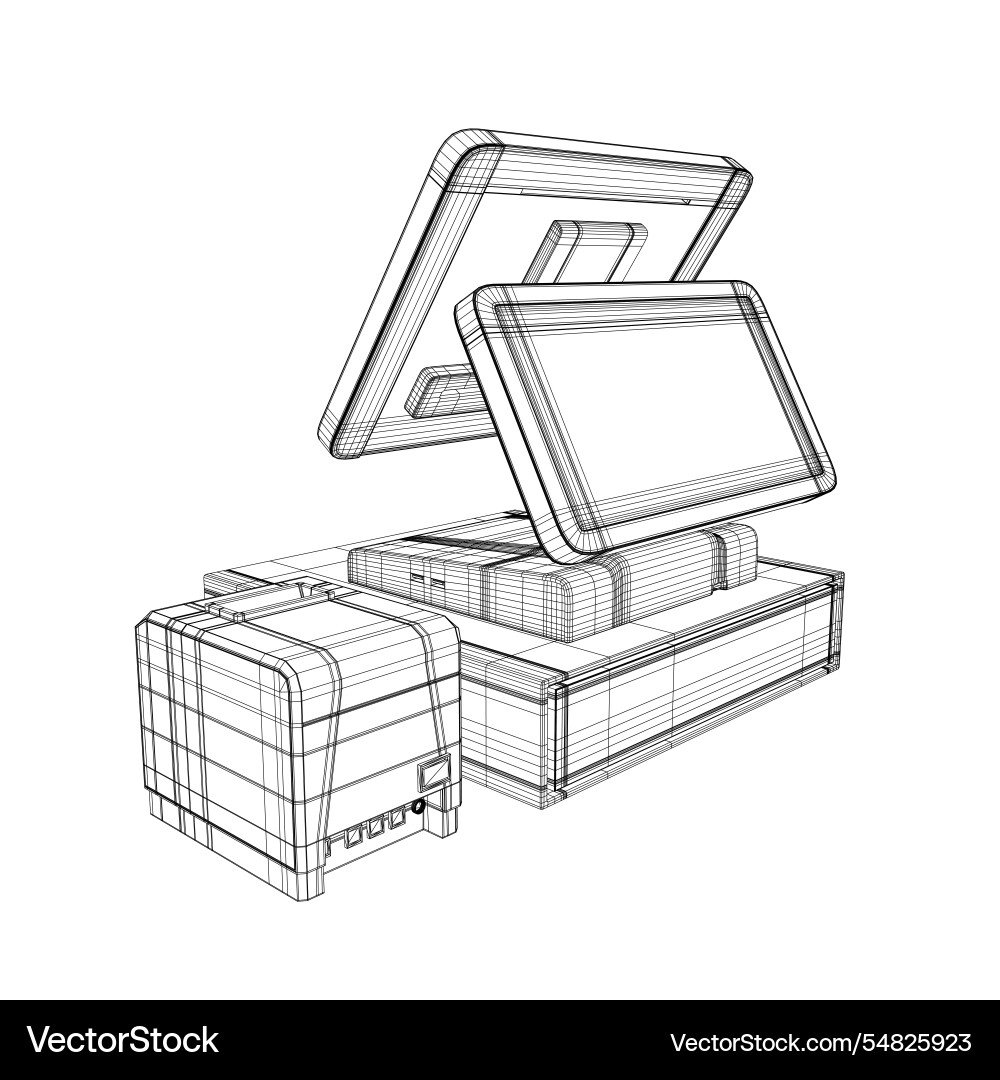 Wireframe of cash register with bar code reader Wireframe of cash register with bar code reader Vector Image