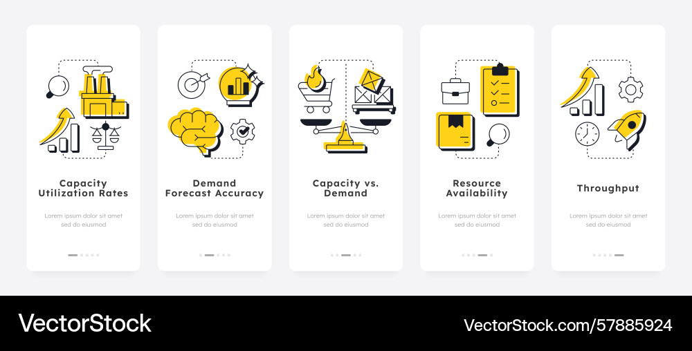 Capacity management metrics mobile app onboarding Capacity management metrics mobile app onboarding Vector Image