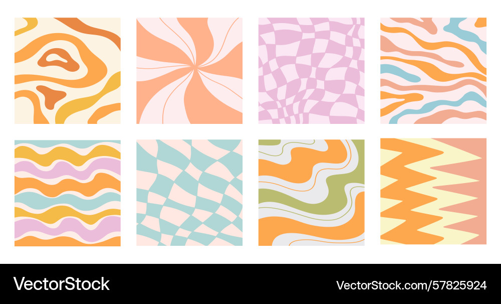 Distorted wavy patterns square background set Distorted wavy patterns square background set vector image