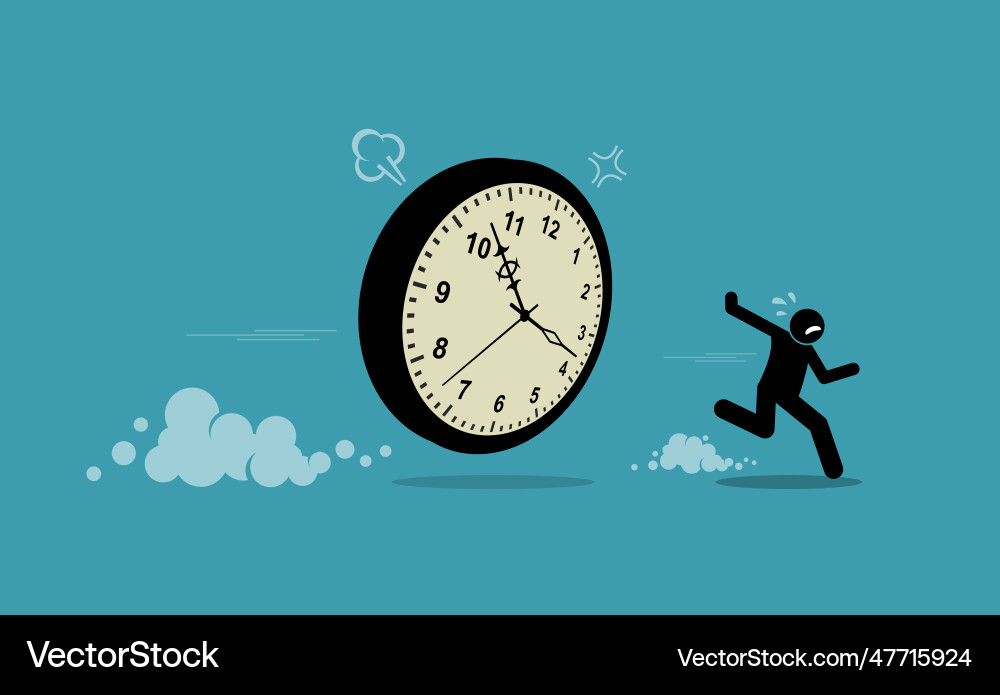 Man chasing by clock time and running away vector image