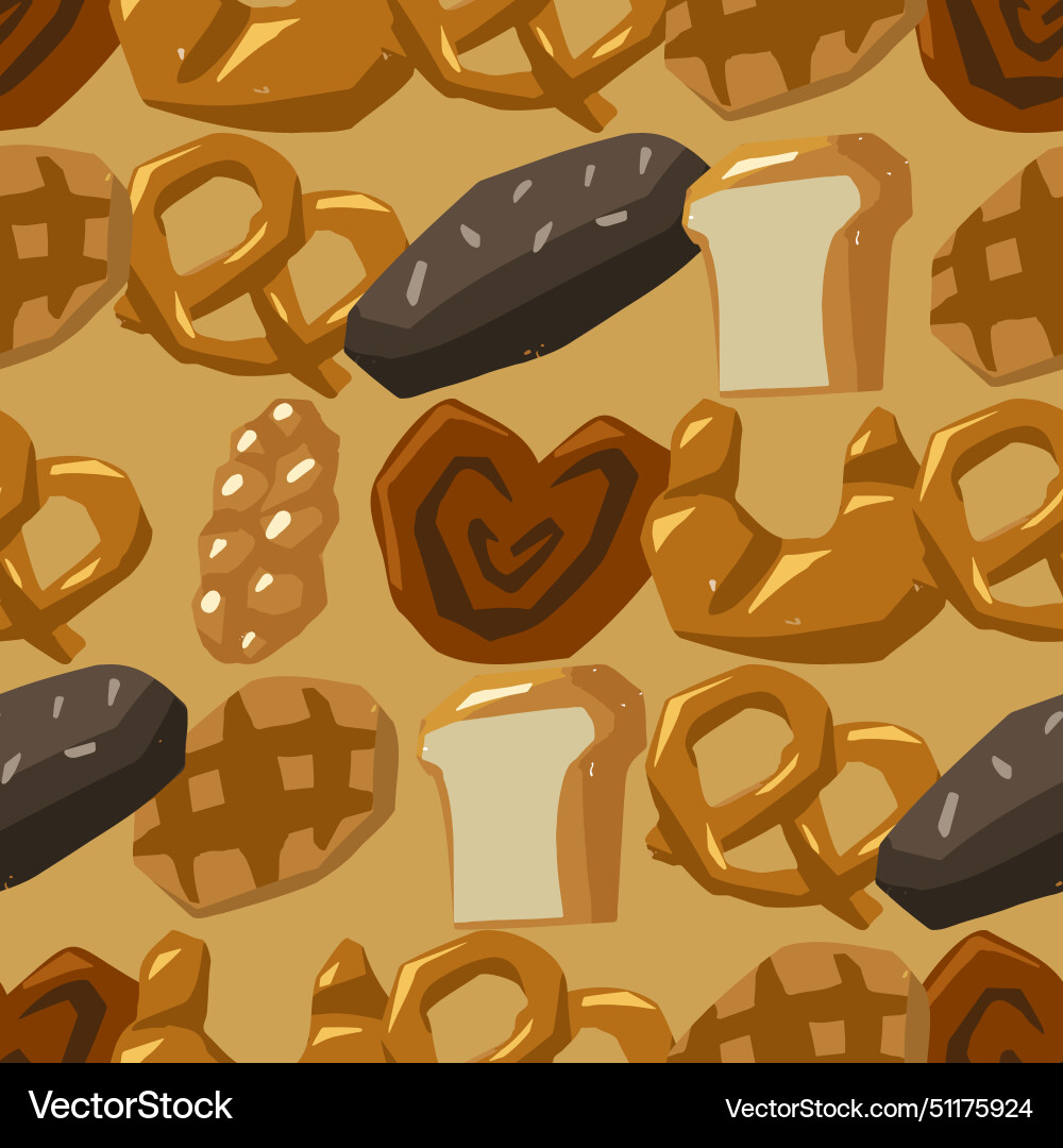 Seamless pattern of various bread types waffles vector image