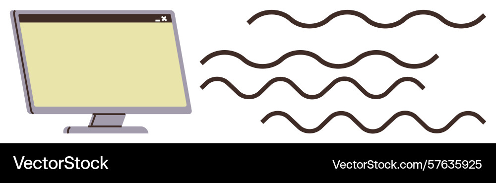 Computer screen with wavy lines representing data Vector Image