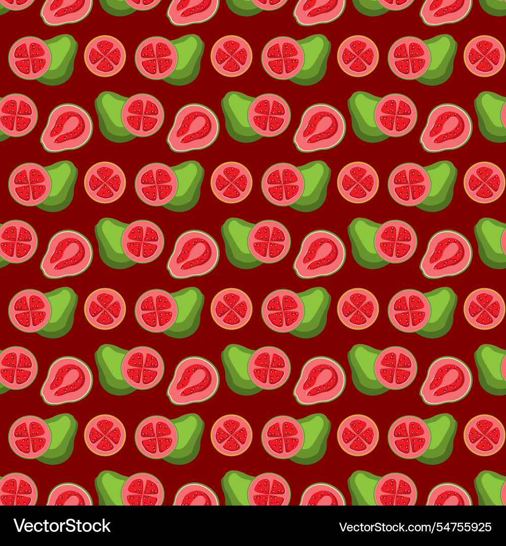 Guava flat seamless pattern on red background Vector Image