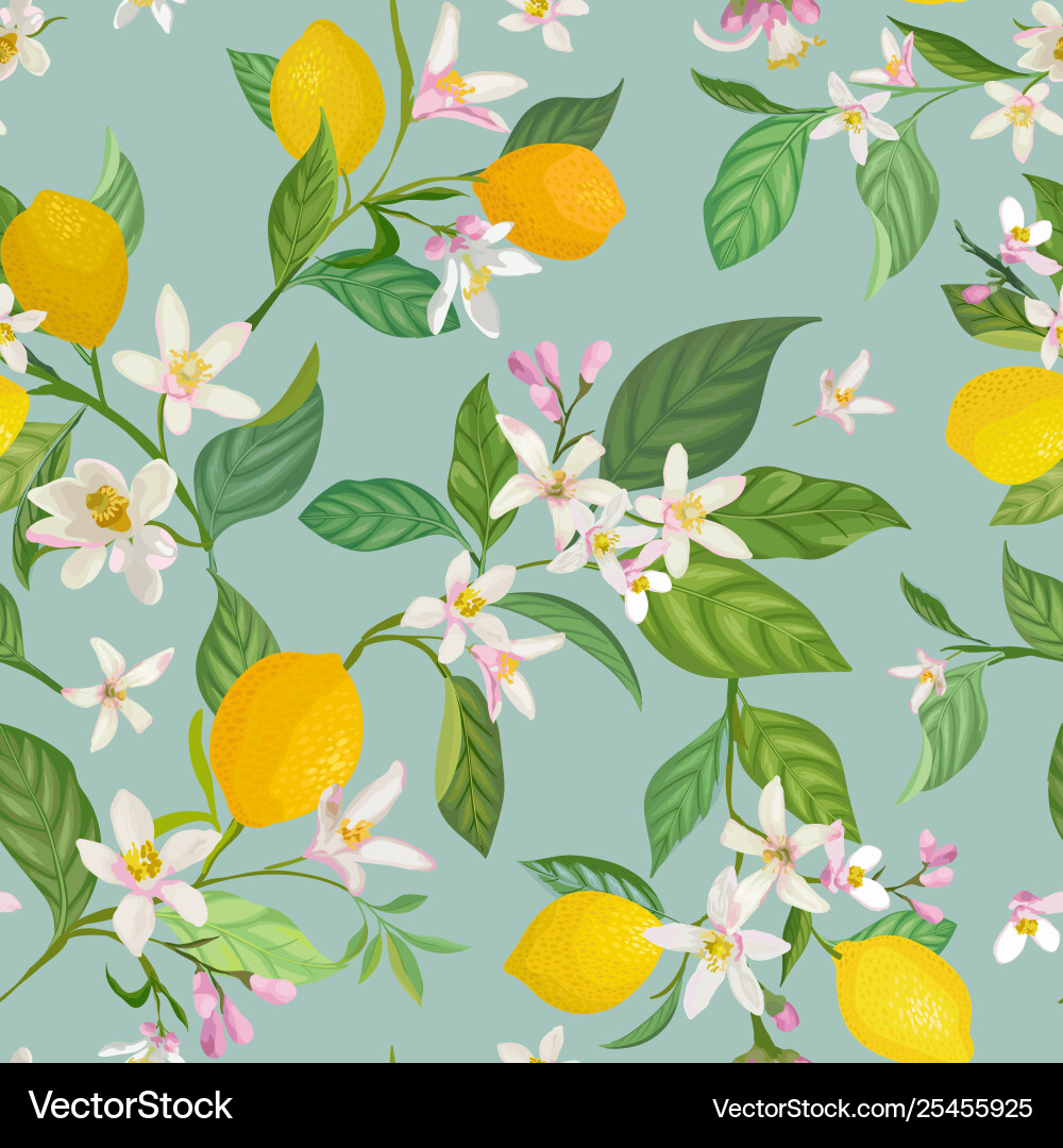 Seamless lemon pattern with tropic fruits leaves Seamless lemon pattern with tropic fruits leaves vector image