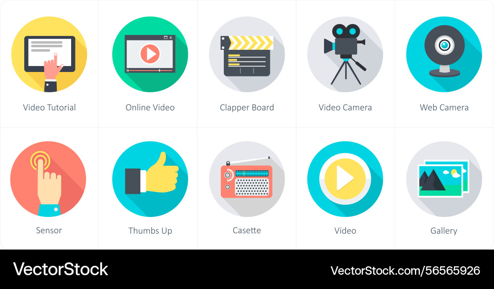 A set of 10 communication icons as video tutorial vector image