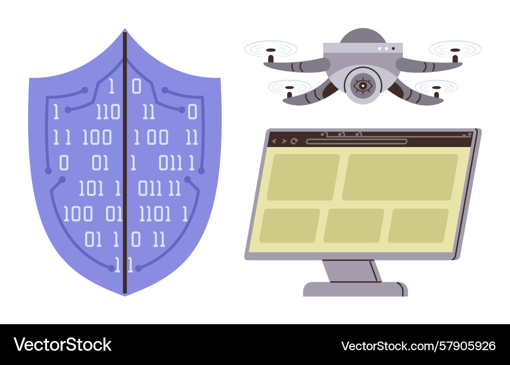 Cybersecurity shield with binary code vector image