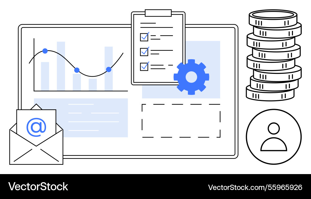 Data analysis and productivity tools with email Data analysis and productivity tools with email vector image