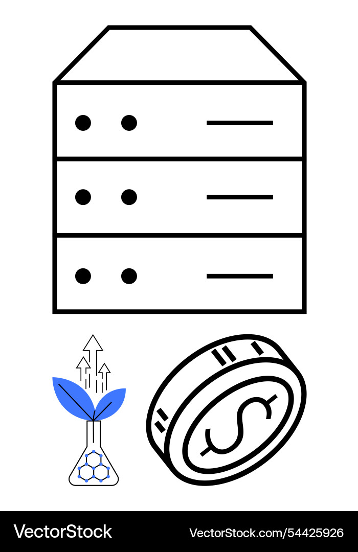 Data server with coin and growing plant in flask Data server with coin and growing plant in flask vector image