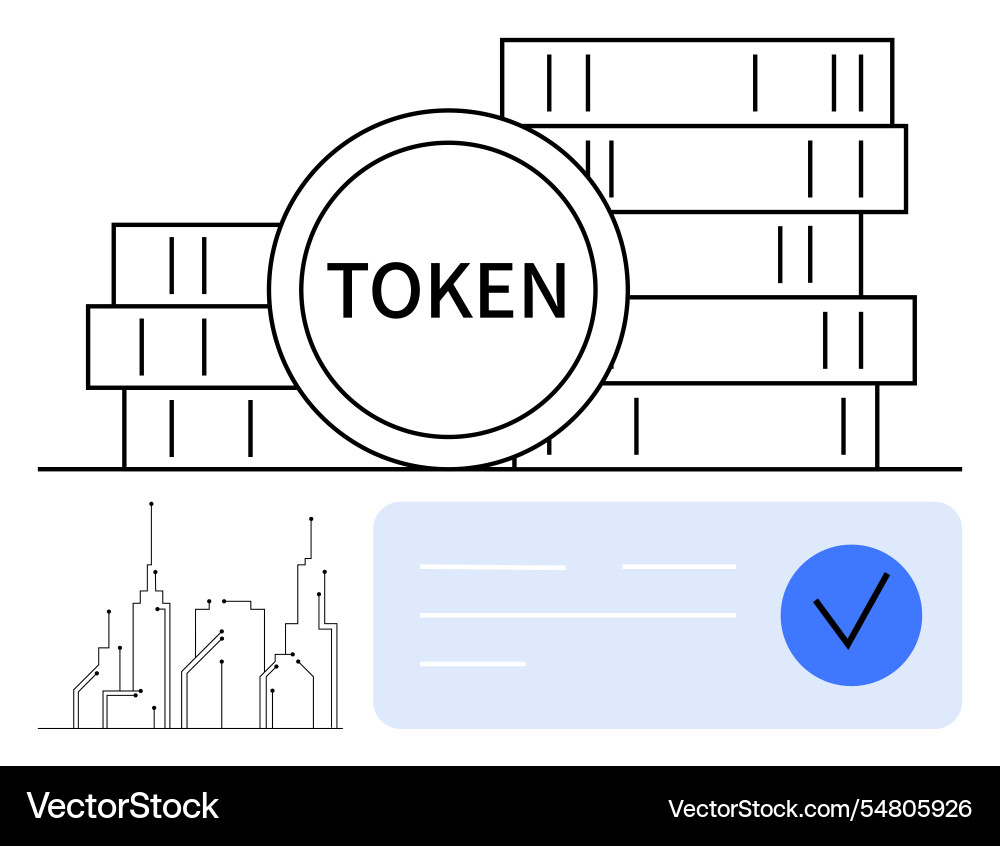Digital currency concept with token coins check Vector Image