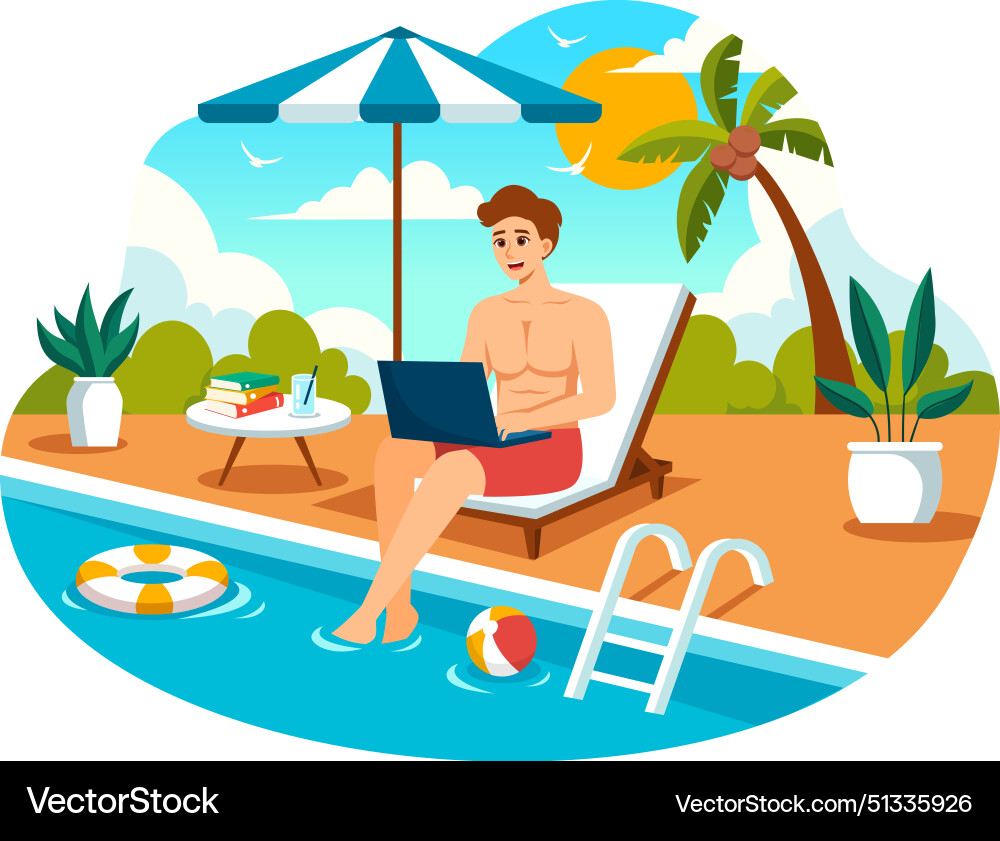 Freelance workers relaxing by the swimming pool Freelance workers relaxing by the swimming pool vector image