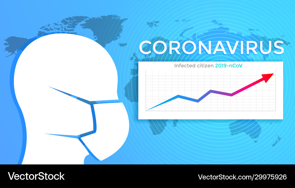 Head with protective mask next to graph showing Vector Image