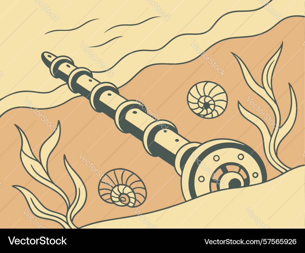 Mechanical shaft and fossils on seabed design vector image