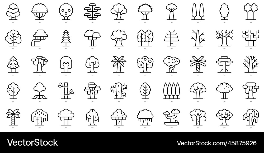 Set of simple outline trees icons thin line art Set of simple outline trees icons thin line art vector image