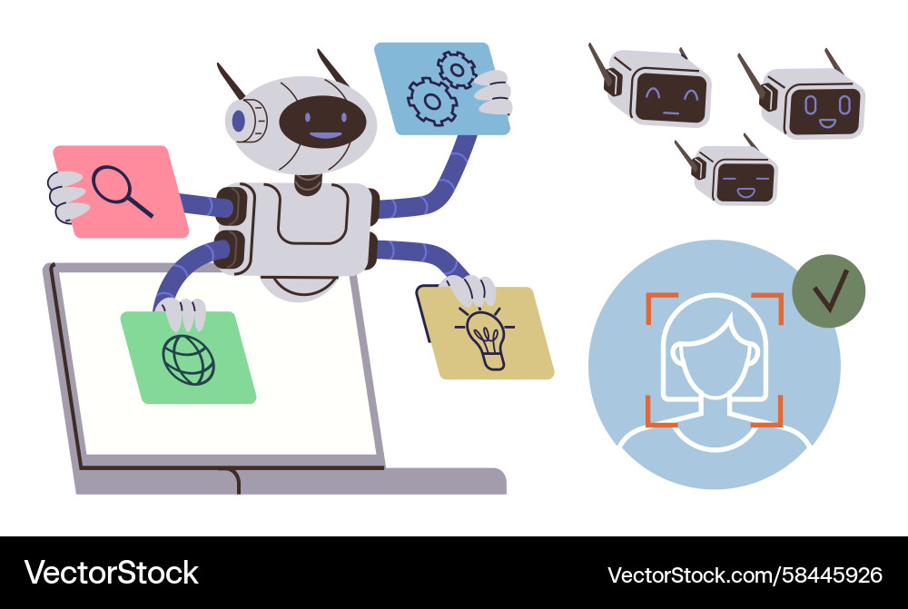 Smart Robot with AI Tools Vector Image