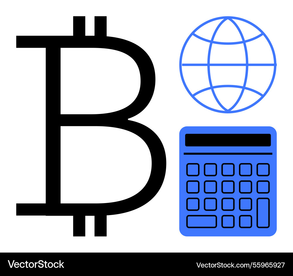 Bitcoin symbol with calculator and globe Bitcoin symbol with calculator and globe vector image