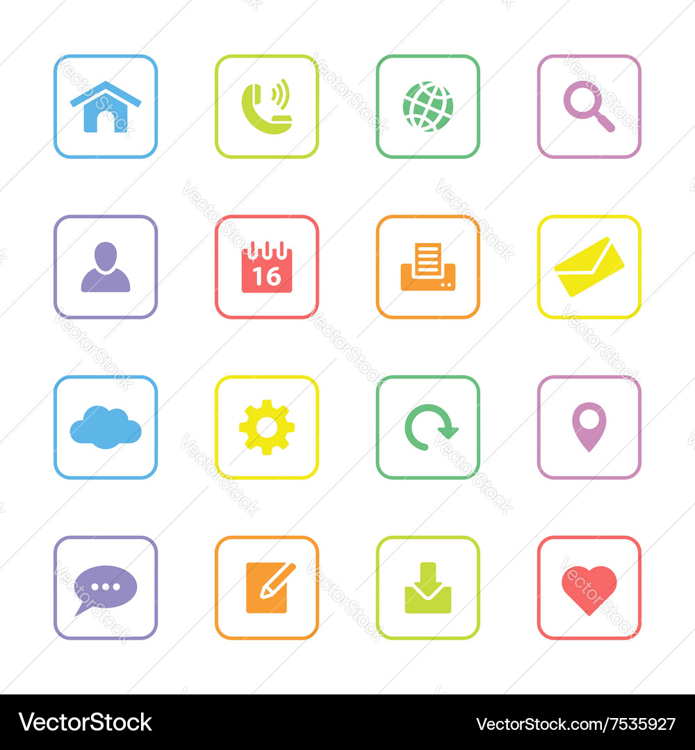 Colorful web icon set 1 rounded rectangle frame Vector Image