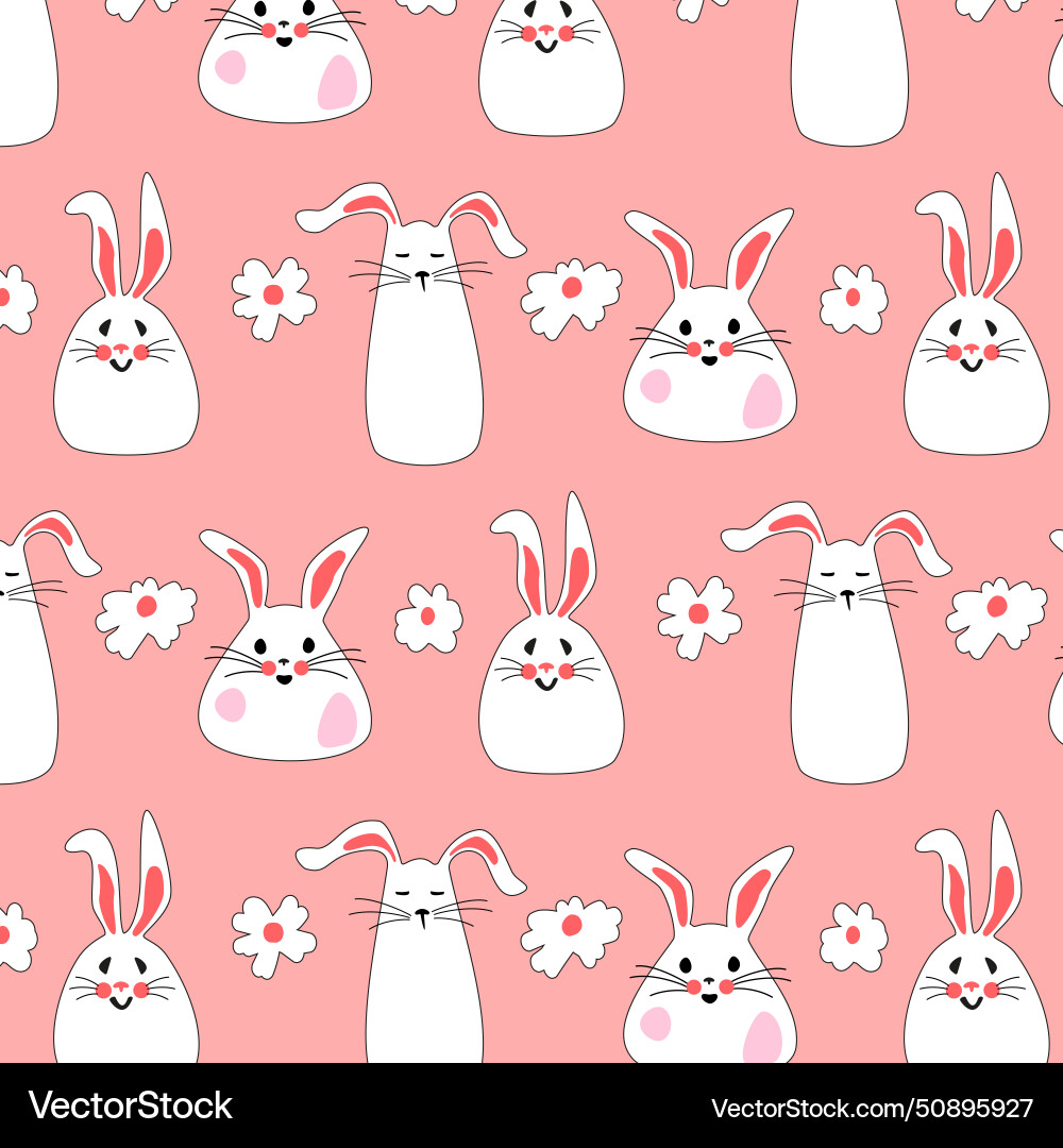 Seamless pattern with easter bunnies and flowers Vector Image