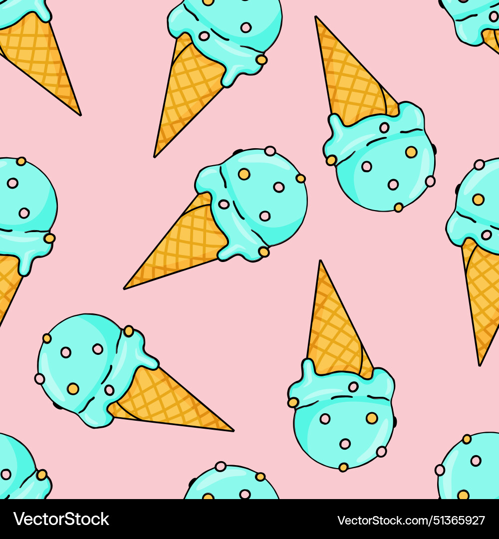 Seamless pattern with ice cream in waffle cone Seamless pattern with ice cream in waffle cone vector image