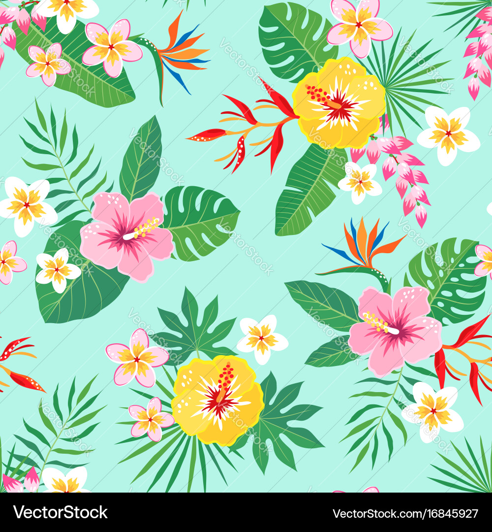 Tropical Hibiscus Floral Pattern vector image