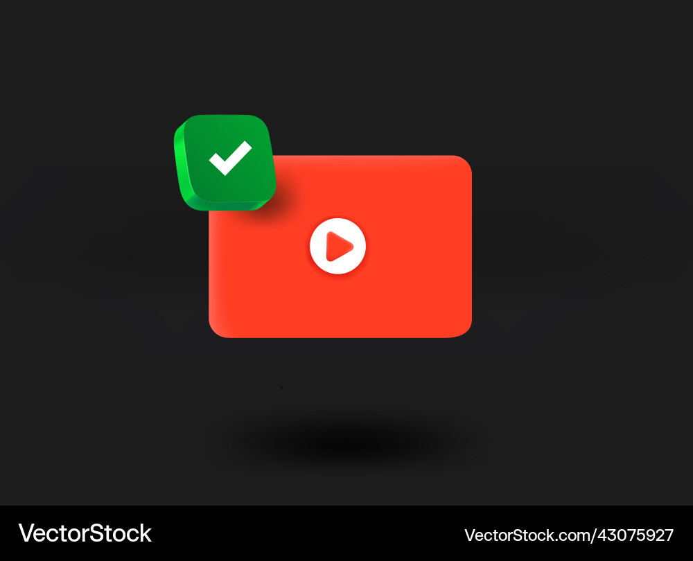 Video file window with checkmark icon 3d vector image