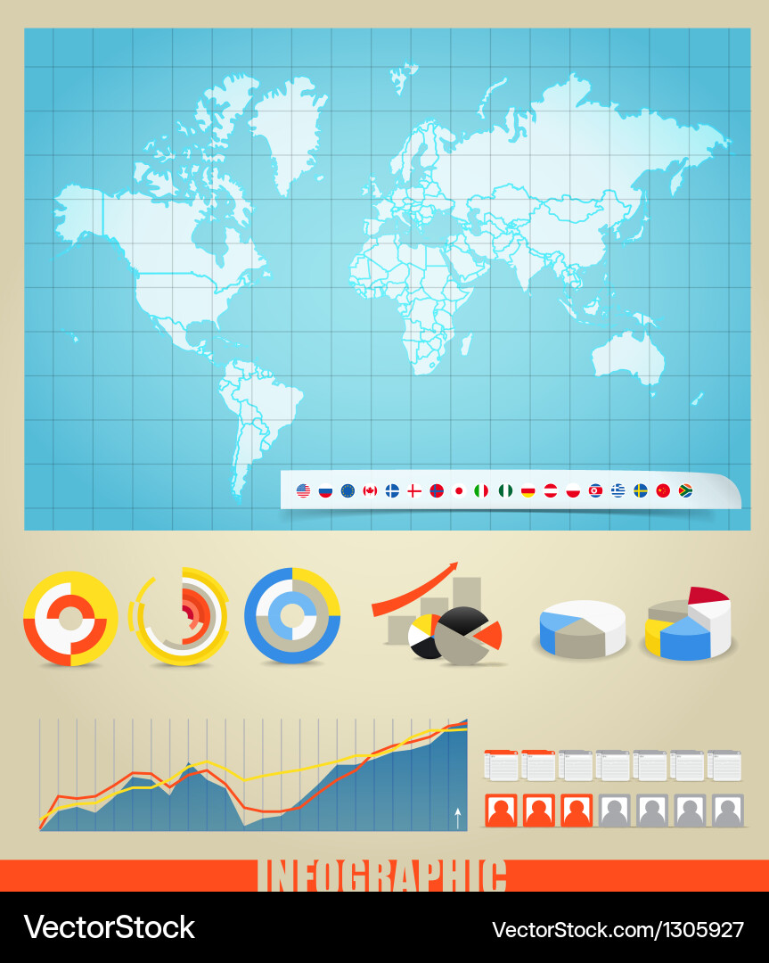 World Map and Chart Elements Vector Image