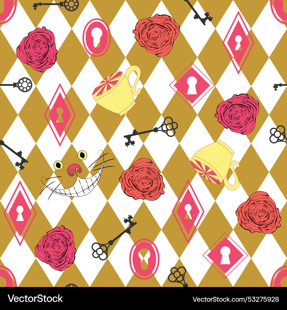Alice in wonderland seamless pattern Alice in wonderland seamless pattern vector image