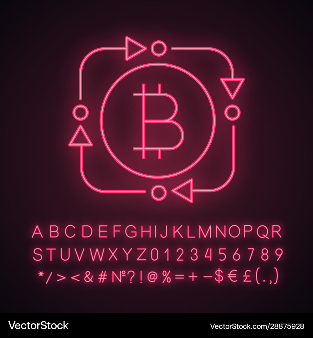 Bitcoin exchange neon light icon – Royalty-Free Vector | VectorStock