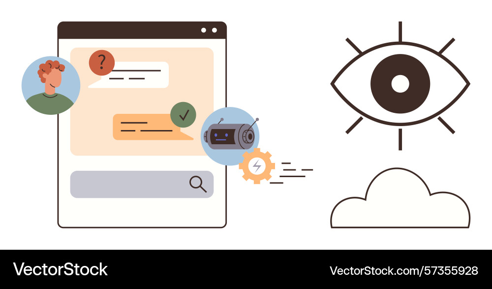 Digital chat interface with ai support and cloud vector image