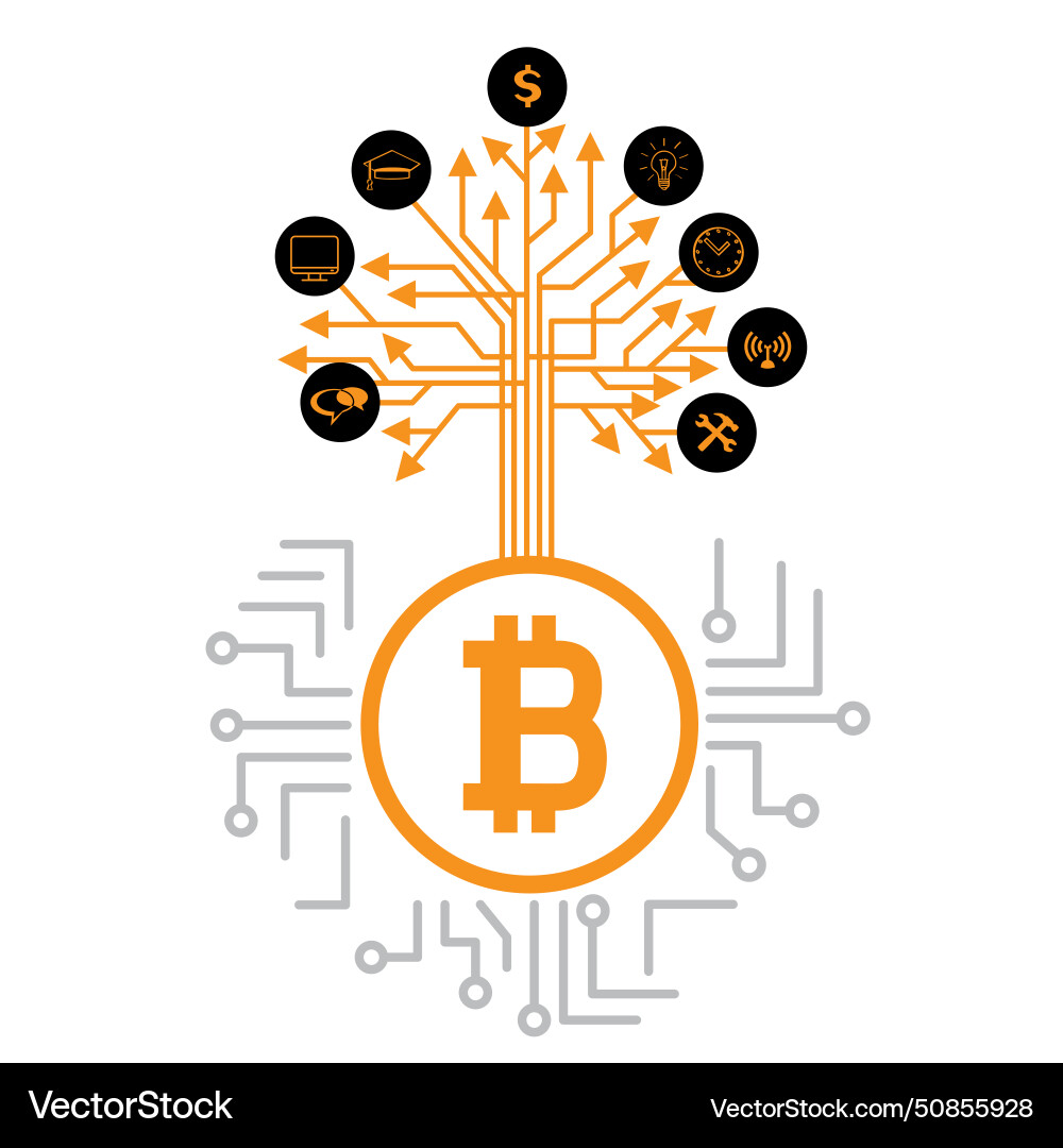 Grow bitcoin crypto tree on cpu computer chip Vector Image